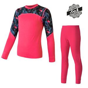 SENSOR MERINO IMPRESS SET detský tričko dl.rukáv + spodky magenta/floral veľkosť 150
