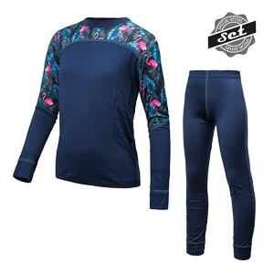 SENSOR MERINO IMPRESS SET detský tričko dl.rukáv + spodky deep blue/floral veľkosť 120