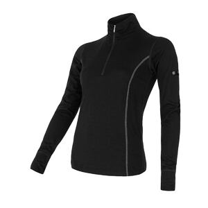 SENSOR MERINO ACTIVE dámske tričko dl.rukáv stojak zips čierna veľkosť S