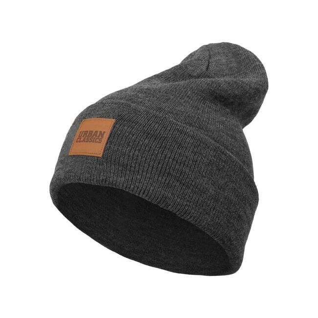 Unisex čepice Urban Classics Synthetic Leatherpatch Long Beanie Unisex čepice Urban Classics Synthetic Leatherpatch Long Beanie